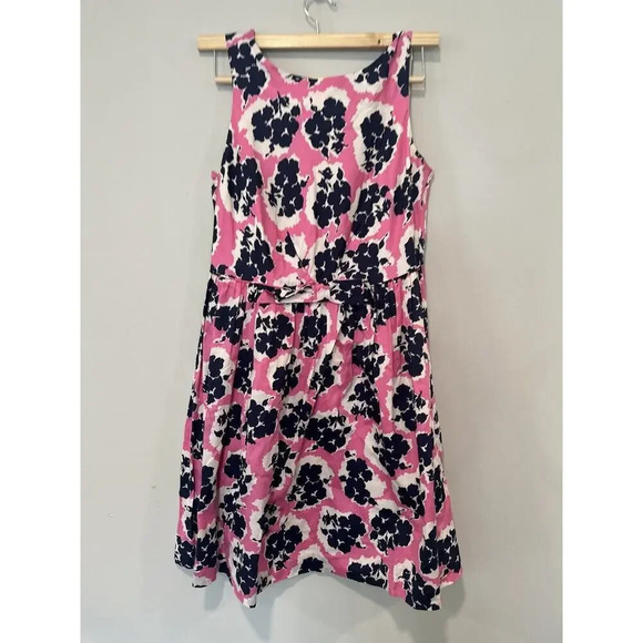 Boden Vintage Bow A Line Dress Pink and Blue Floral Print Size 10R 1186 - Picture 2 of 11